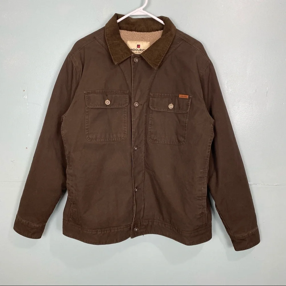 Woolrich Barn Sherpa Lined Jacket Corduroy Collar Sz L - Picture 1 of 11
